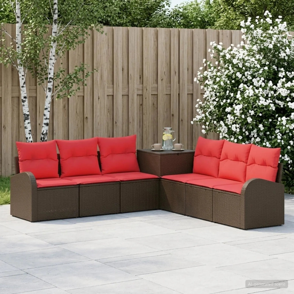 Set di divani 7 pz Marrone e Rosso Rattan sintetico e Acciaio 3448701