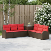 Set di divani 7 pz Marrone e Rosso Rattan sintetico e Acciaio 3448701