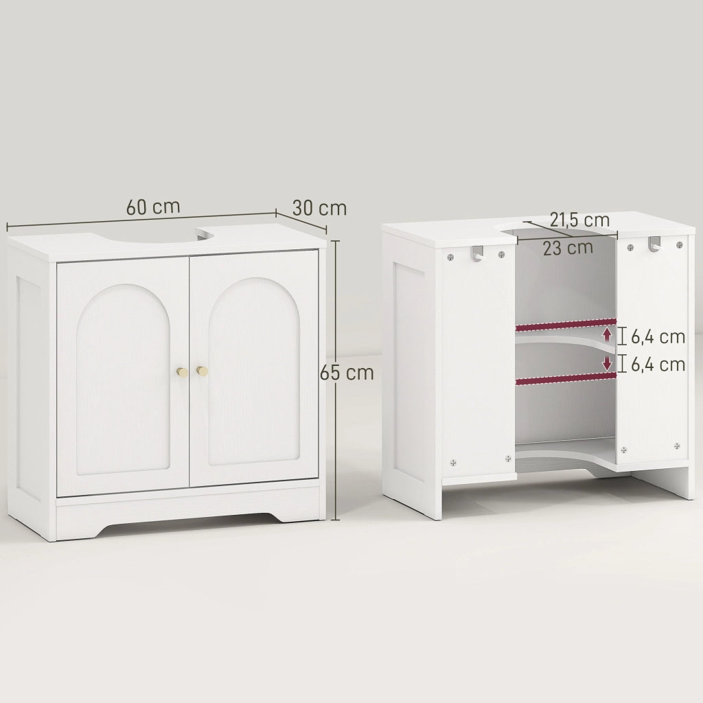 Mobiletto Sottolavabo Bagno con Ante e Ripiano Regolabile ¨C Zephmum ¨C Bianco 60x30x