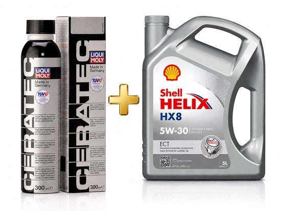 Olio motore Shell Helix HX8 ECT 5W-30 - 5L + Additivo Liqui Moly Cera Tec - 300ml