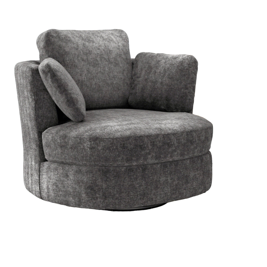 Poltrona XXL moderna - Zephmum- Grigio Chenille, 3 cuscini indipendenti, imbottitura elastica