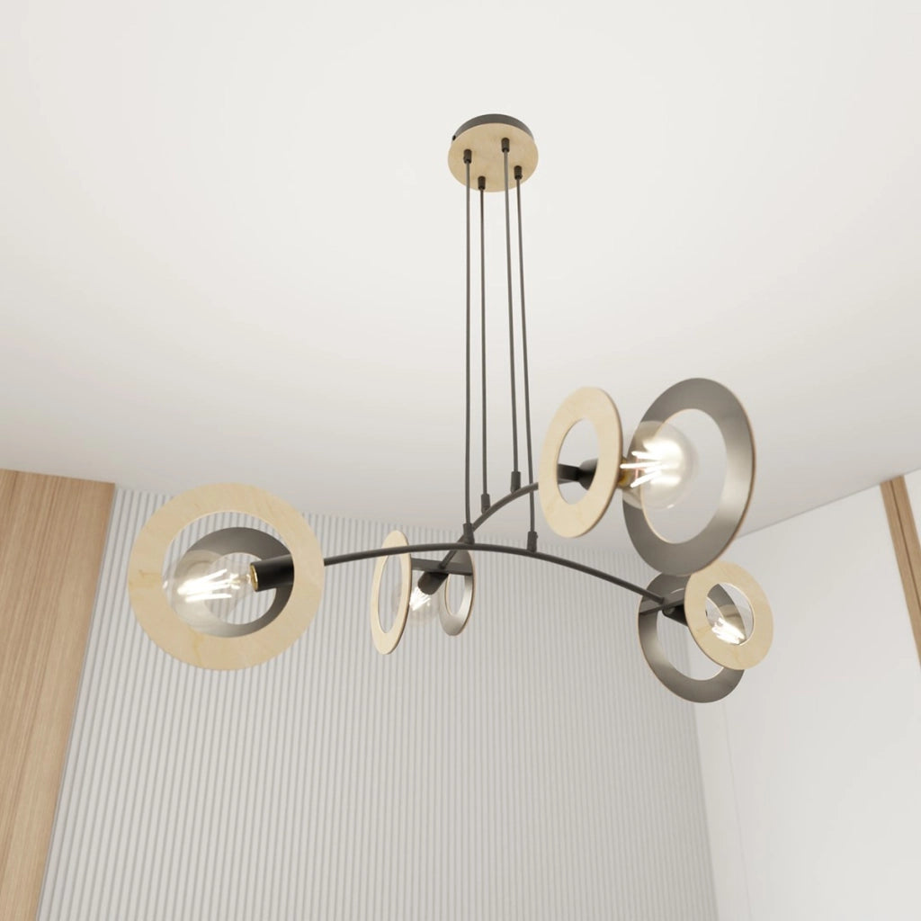 Lampada a sospensione Skiva in acciaio nero e legno