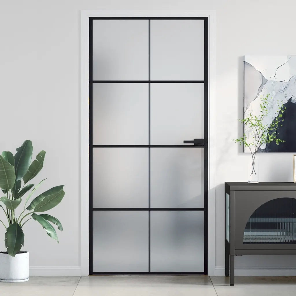 Porta Interni Sottile Nera 93x201,5cm Vetro Temperato Alluminiocod mxl 83801