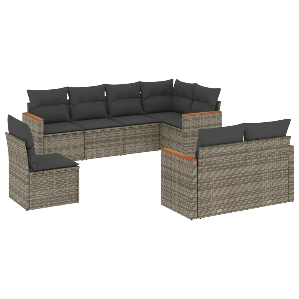 Set Divano da Giardino 8 pz con Cuscini Grigio in Polyrattan 3226165