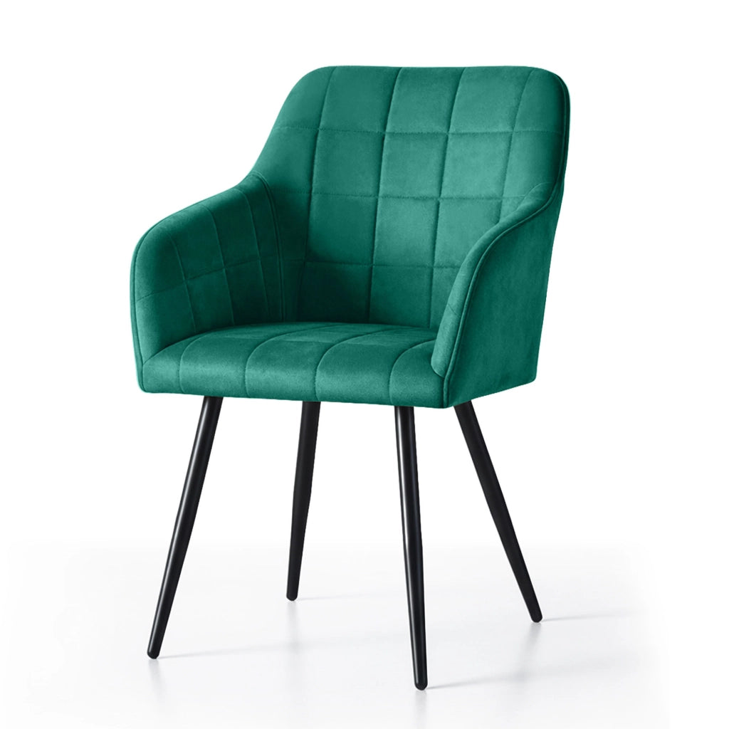 Set di 2 Sedie imbottite con cuciture quadrate LUXANO Verde Bottiglia gambe nere