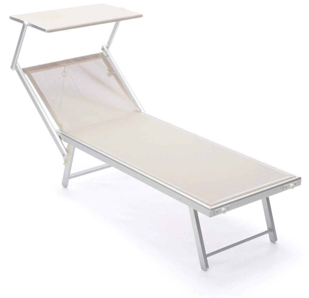 Lettino Prendisole da Giardino 183/190x61x38 cm in Alluminio e Textilene Beige