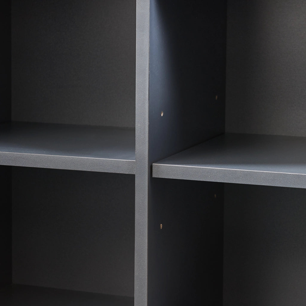 Armadio Comò Alto Bopibobro a 2 Ante Credenza con 4 Ripiani Aperti e 4 Vani Chiusi 118 x 64 x 30 cm - Grigio Scuro [en.casa]