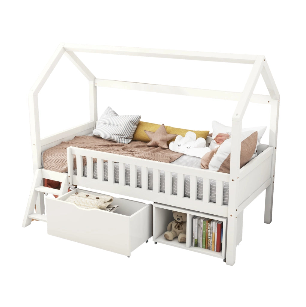 Letto a casetta per bambini 90x200 cm bianco in pino