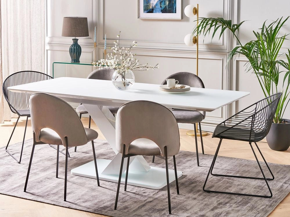 Tavolo Da Pranzo Allungabile Piano In Vetro Bianco MDF 160/200 x 90 cm Rettangolare