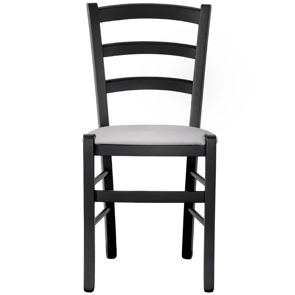 Sedia da sala da pranzo legno nero venezia con sedile imbottito grigio chiaro