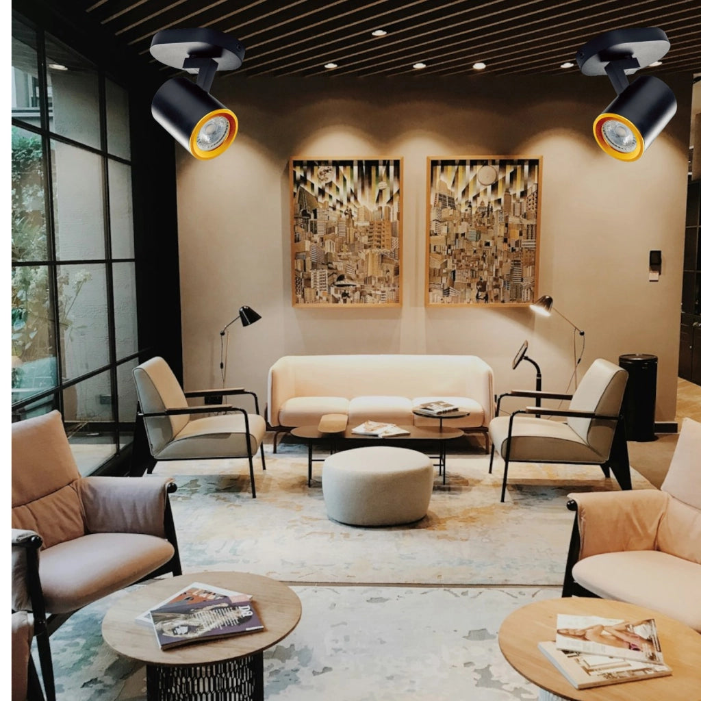Plafoniera lampada da soffitto Nero e Oro faretto direzionabile e attacco per lampade GU10 ad 1 diffusore