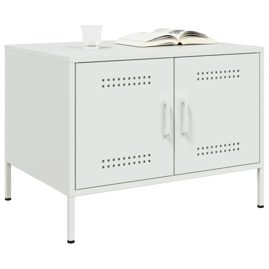 Tavolino da Salotto Bianco 68x50x50,5 cm in Acciaio 843035