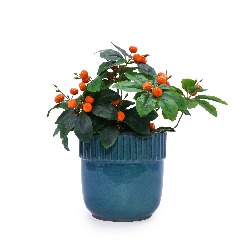 Set di 3 vasi in ceramica smaltata turchese con fori di drenaggio, Ø 38/30,5/23 cm