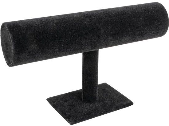 Supporto per collane e orologi in pelle nera | 23,5 cm x 7 cm x 13,5 cm | Nero | Look in pelle di velluto