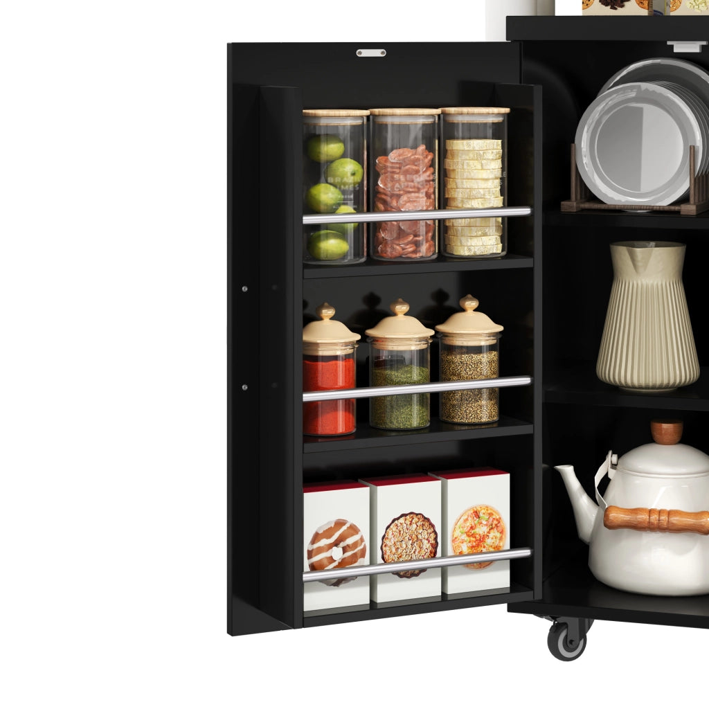 Isola cucina con piano ribaltabile 138x60x93 cm in MDF nero; LED RGB; 2 porte e 3 cassetti
