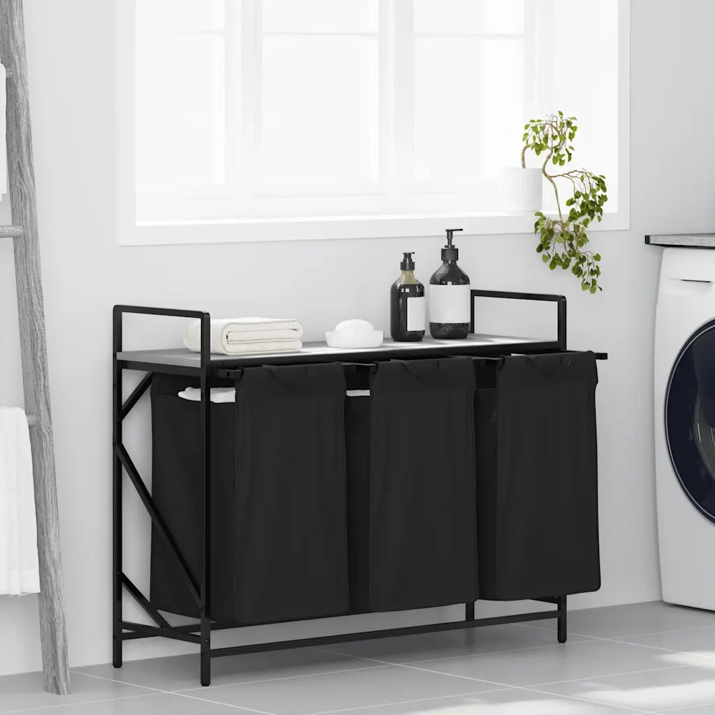 vidaXL Cesto per la Biancheria 3 Scomparti con Ripiano Grigio Sonoma