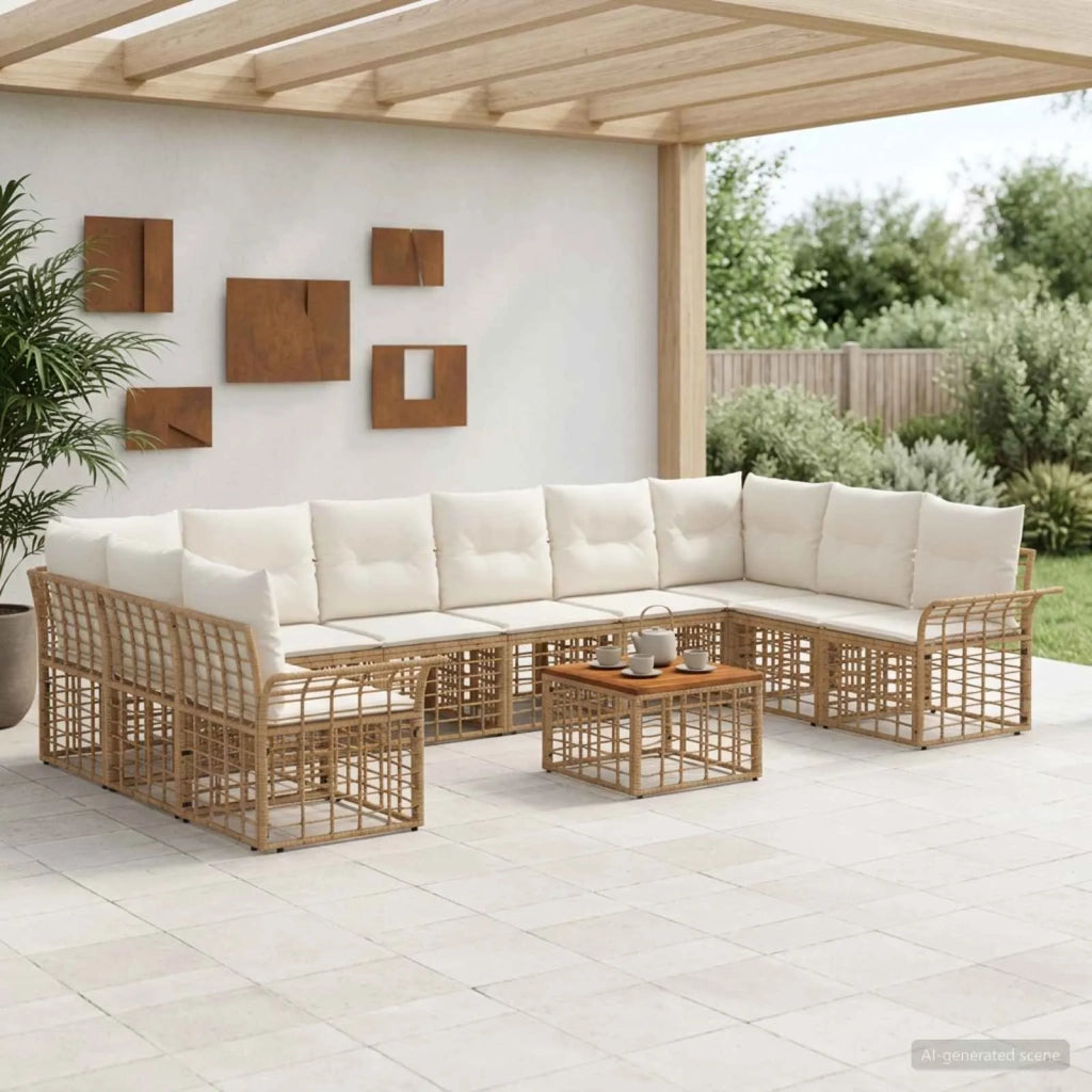Set di divani da esterno 11 pcs Naturale e Bianco Crema 3437764