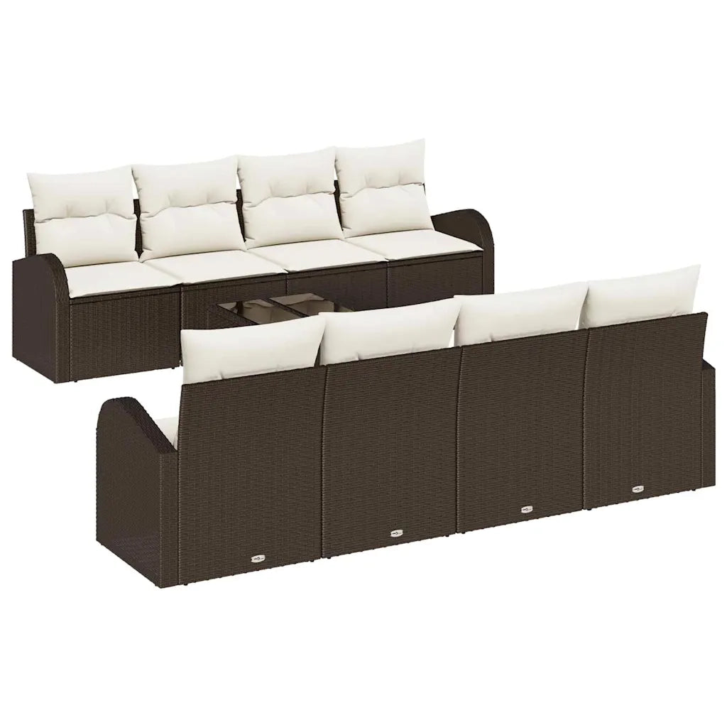 Set Divano da Giardino 9 pcs Marrone e Crema polyrattan 3354637