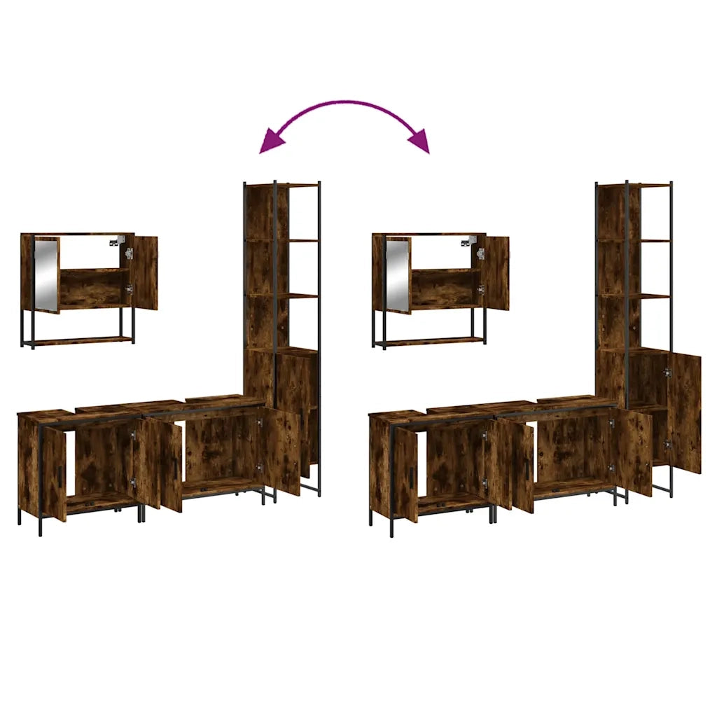 Set Mobili da Bagno 4 pz Rovere Fumo in Legno Multistrato 3214692