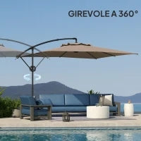 Ombrellone a Braccio 3x3 m con Copertura Regolabile e Base a Croce, in Metallo e Poliestere, color Cachi