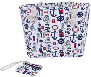 Borsa da spiaggia grande con cerniera - Borsa a tracolla con chiusura a zip - Borsa per spese - Borsa da ancore - Tessuto di cotone