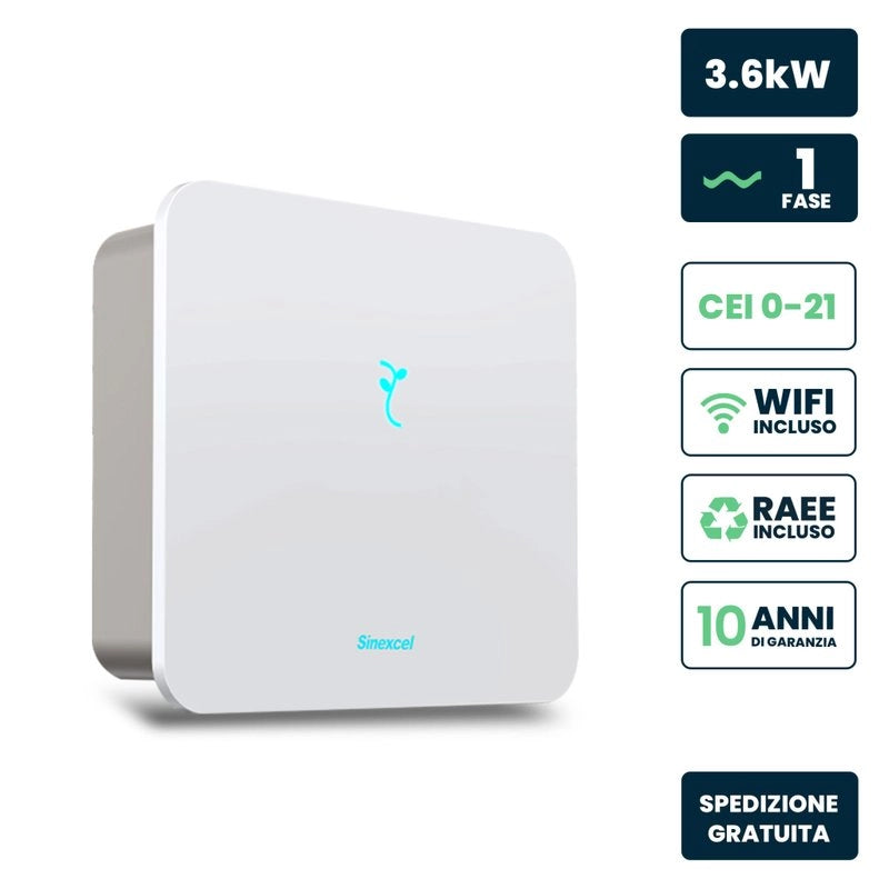 Inverter Fotovoltaico Monofase, Ibrido On-Grid/Off-Grid, Certificato CEI 0-21, Garanzia 10 Anni, IP65 (3.6KW)