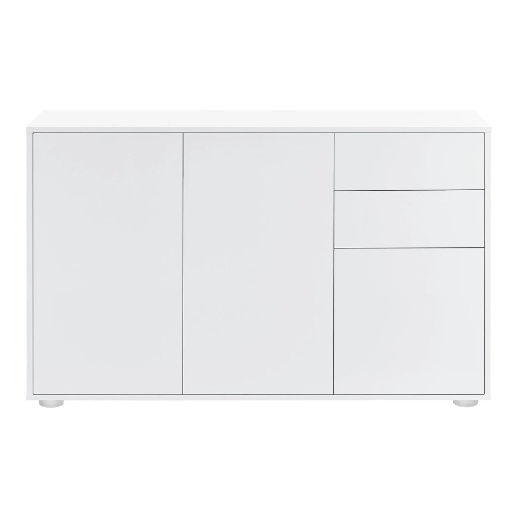 Cassettiera Buffet pratico mobile contenitore con 2 cassetti e 3 ante 117 cm bianco lucido 03_0005046