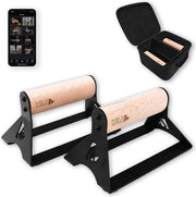 Sostegni di stampaggio con maniglie ergonomiche, per la palestra, barre per flessioni, maniglie per le mani, maniglie per la palestra domestica, fitness, grip per flessioni, legno + app di allenamento