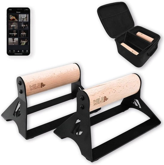Sostegni di stampaggio con maniglie ergonomiche, per la palestra, barre per flessioni, maniglie per le mani, maniglie per la palestra domestica, fitness, grip per flessioni, legno + app di allenamento