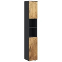 kleankin Mobile Colonna Armadio Bagno, 2 Porte, Ripiano Regolabile, 2 Nicchie, 30 x 30 x 183 cm, Rovere e Grigio Scuro