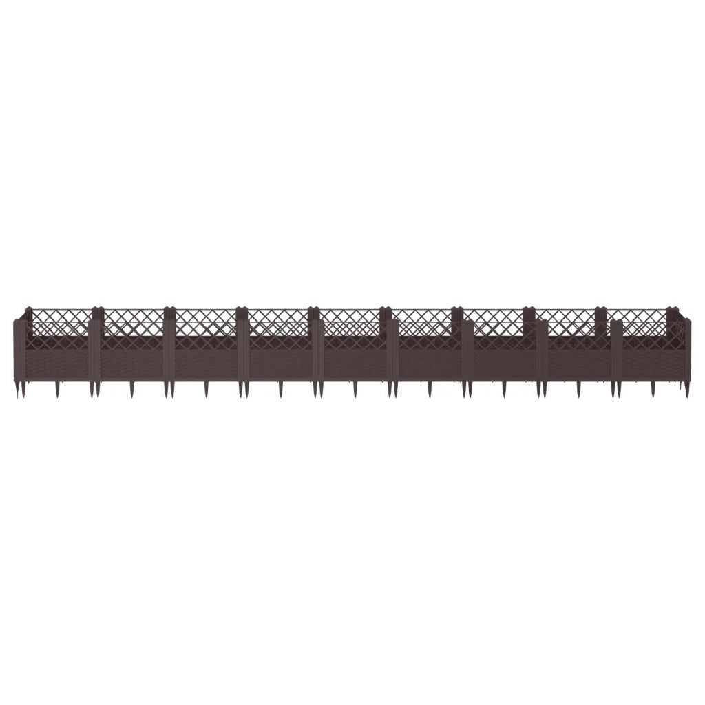 Fioriera | Cassetta per fiori | Vaso da Giardino con Picchetti Marrone 363,5x43,5x43,5cm PP