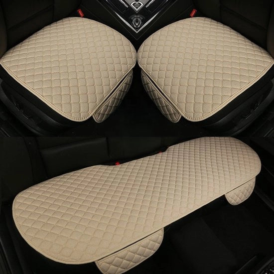 Hoes per auto in lino, comprensivo di 1 coppia per sedili anteriori e 1 per sedile posteriore, universale per il 90% delle vetture, compatibile con SUV, auto e sedan (3 pezzi - Beige).