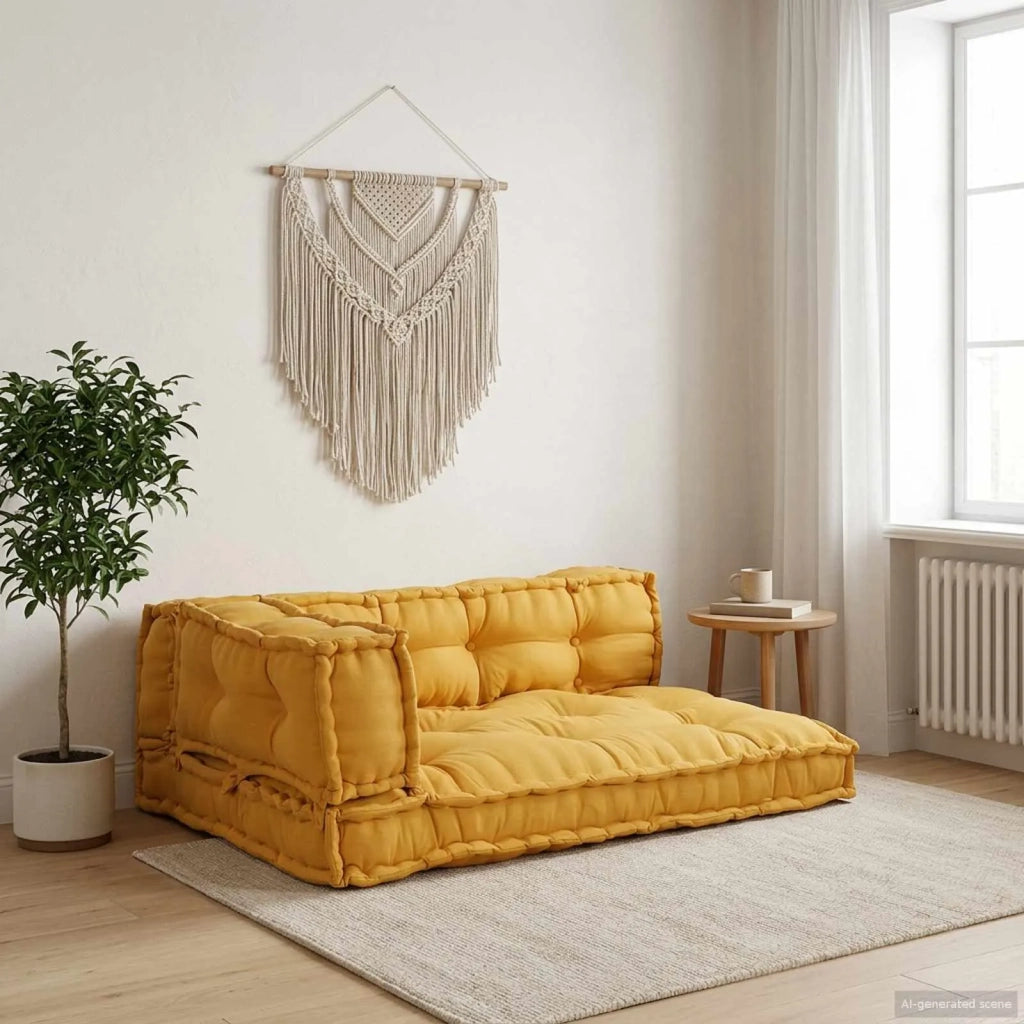 Cuscino per Divano Pallet 3 pz | Cuscini per sedie Giallo 120 x 80 x 38 cm Tessuto