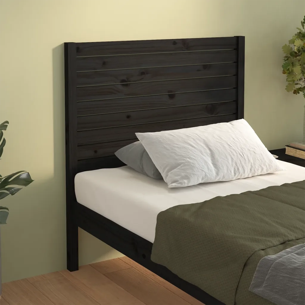 Testiera per Letto Nera 96x4x100 cm in Legno Massello di Pino 819004