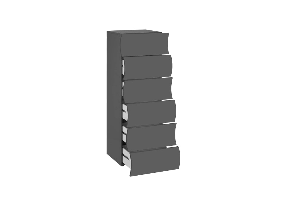 Cassettiera 6 Cassetti Onda 50x40x121,7 cm Finitura in Melamina Antracite Opaco