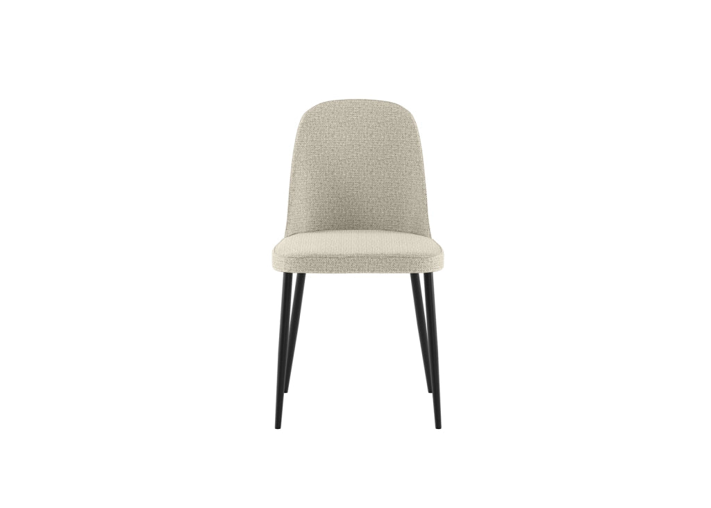 Sedia da pranzo Tamara con struttura in polipropilene e rivestimento in tessuto beige, gambe in metallo nero - Design contemporaneo