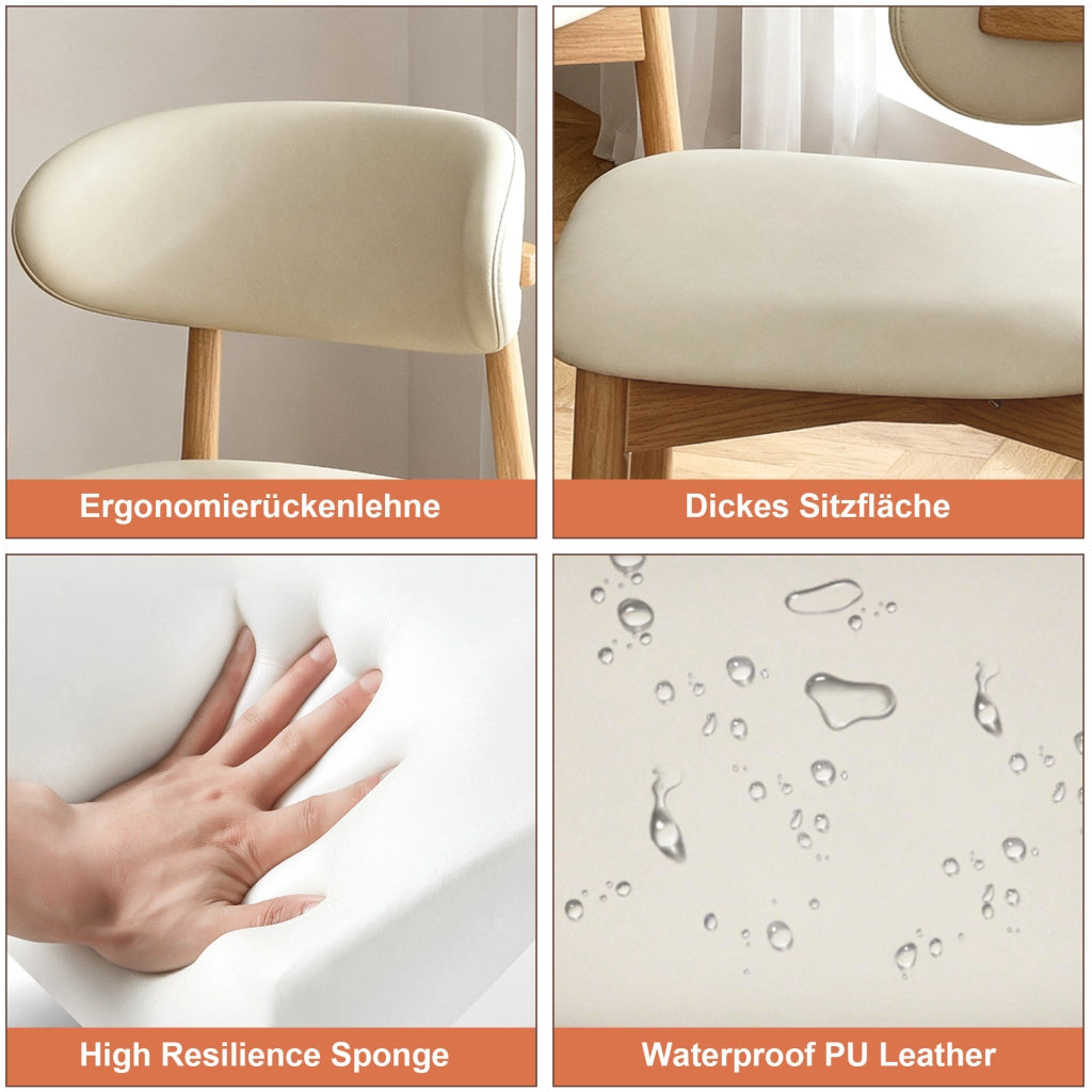 SEDIA da pranzo Set 2 pezzi in PU bianco con gambe in legno di quercia
