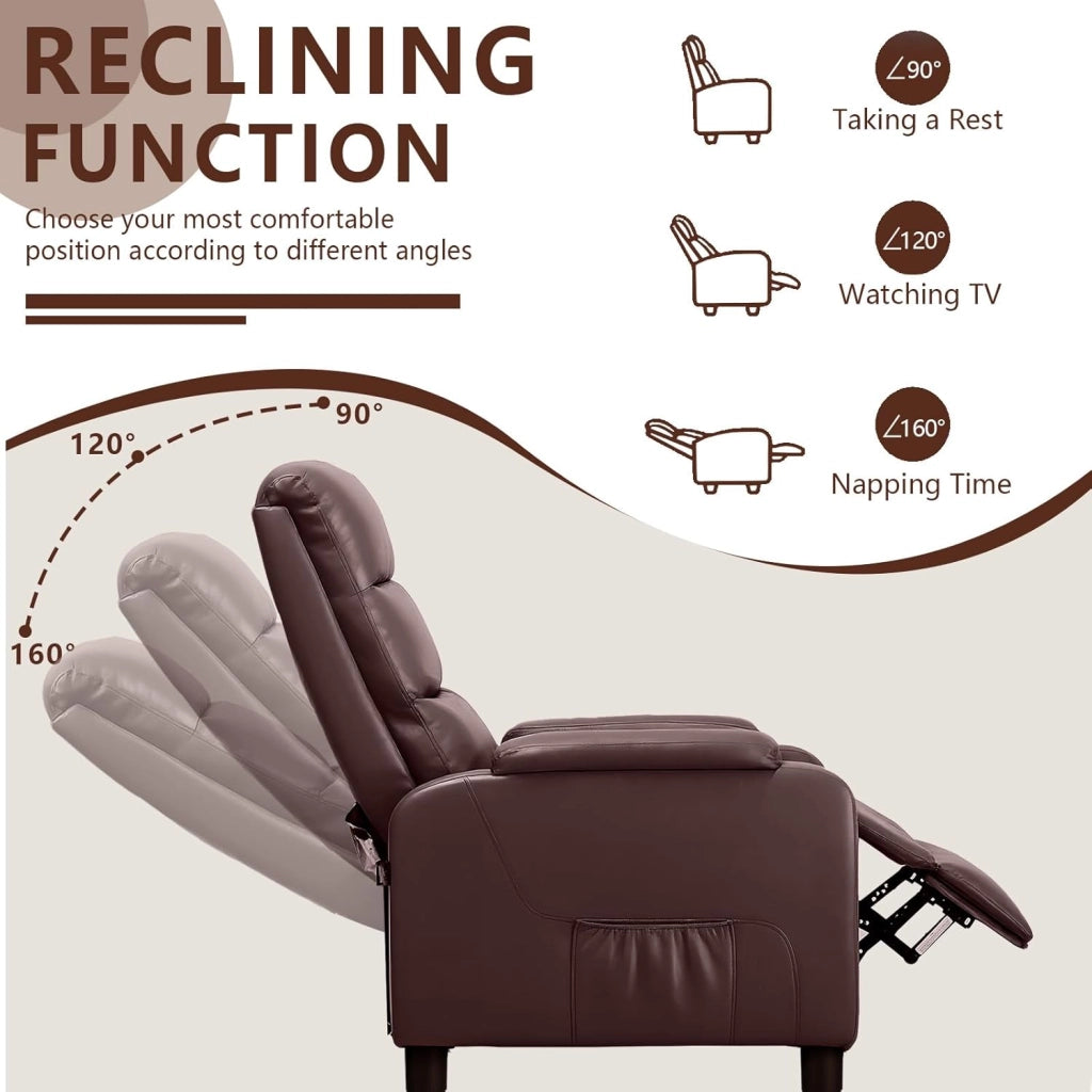 Poltrona relax con poltrona reclinabile con funzione reclinabile, cuscino in piuma con poggiapiedi, poltrona singola, soggiorno, camera da letto, home cinema, colore: marrone