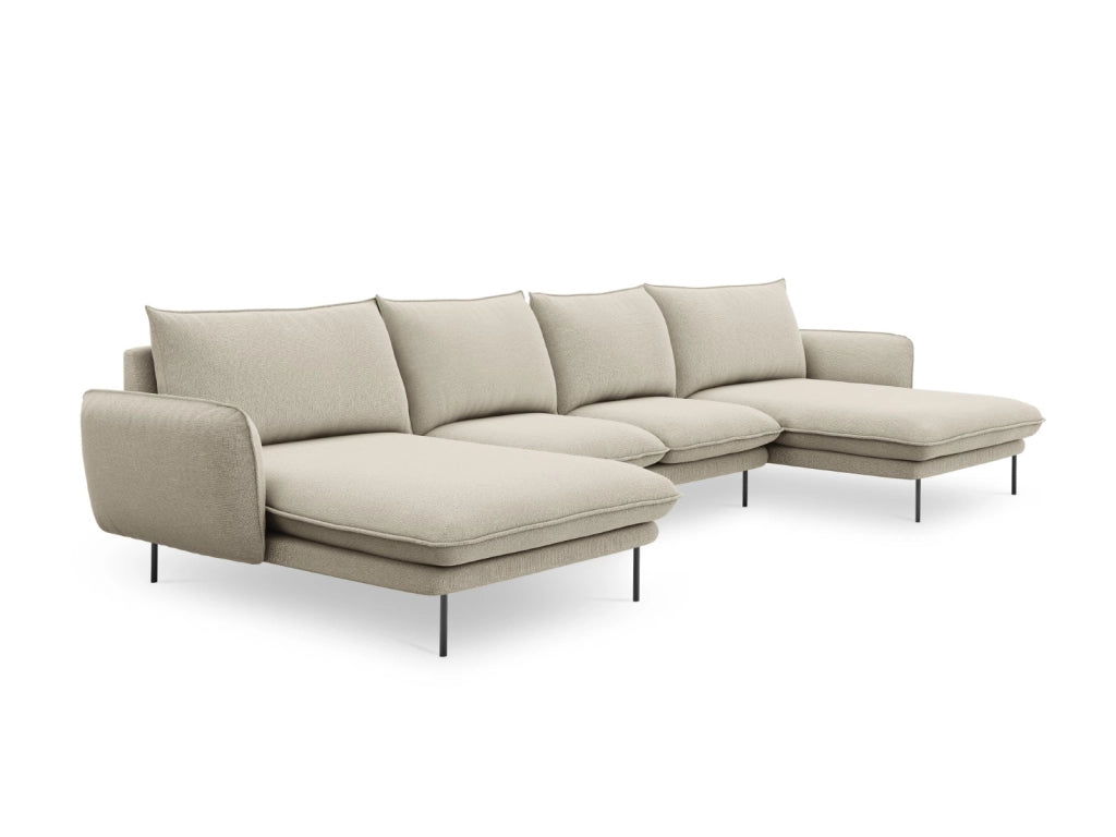 Cosmopolitan Design - Divano panoramico "Vienna" 6 posti in tessuto strutturato beige 