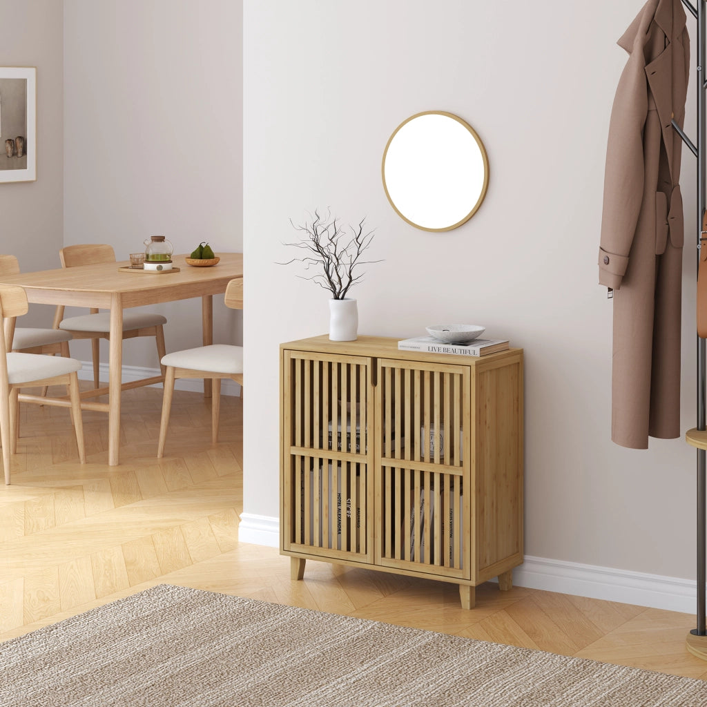 Mobile Contenitore Multifunzionale Sirgerg a 2 Ante 77 x 72 x 33 cm in Bambù Naturale [en.casa]