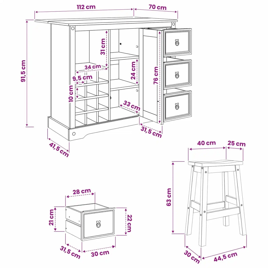 Stoccaggio in cucina 2 pcs Bianco e Cera di Miele Pino Massello