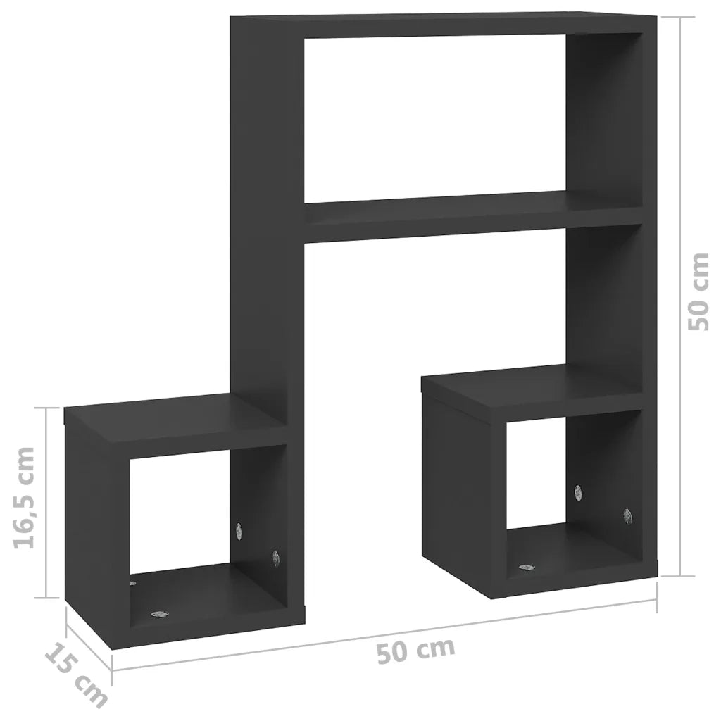 Mensole a Muro 2 pz Grigie 50x15x50 cm in Legno Multistrato 807243