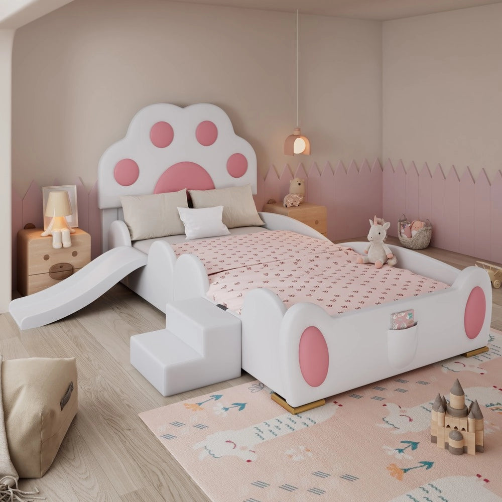 Letto Imbottito Singolo per Bambini con Scivolo ¨C MINIMAL ¨C Bianco e Rosa, 90x200cm