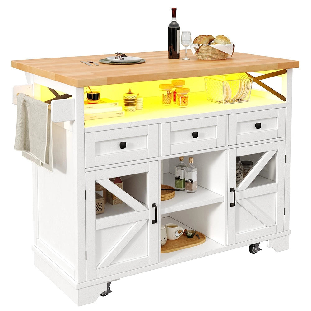 Carrello da cucina multifunzionale - Xylo - Con LED e tavolo pieghevole, 3 cassetti e 2 ante