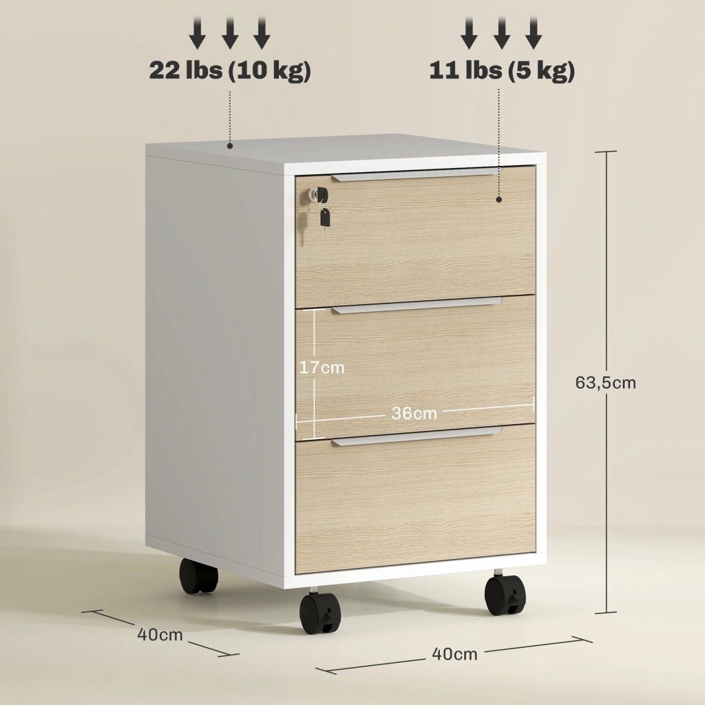 Cassettiera per Ufficio con 3 Cassetti e Serratura ¨C zephmum ¨C Rovere 40x40x63.5 cm