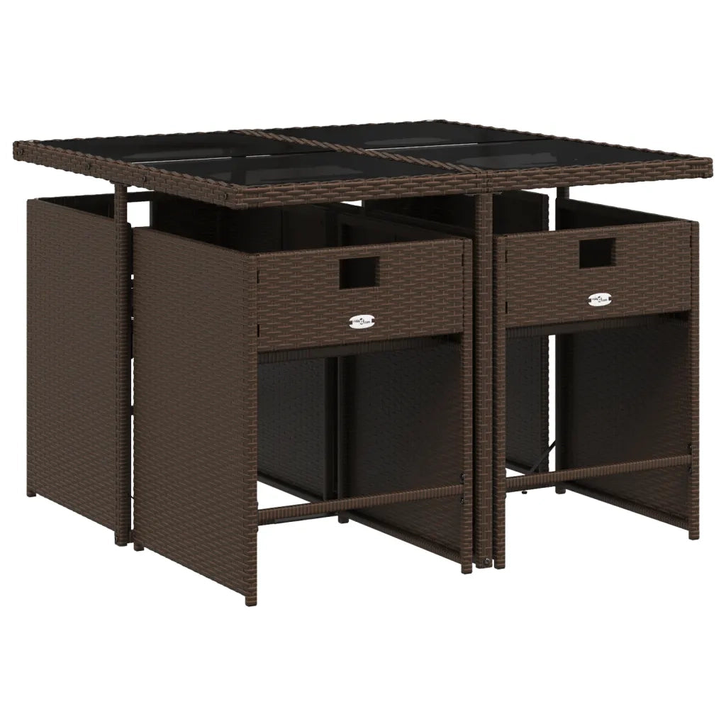 Set da Pranzo da Giardino 5pz | Set Salotto da Giardino con Cuscini in Polyrattan Marrone