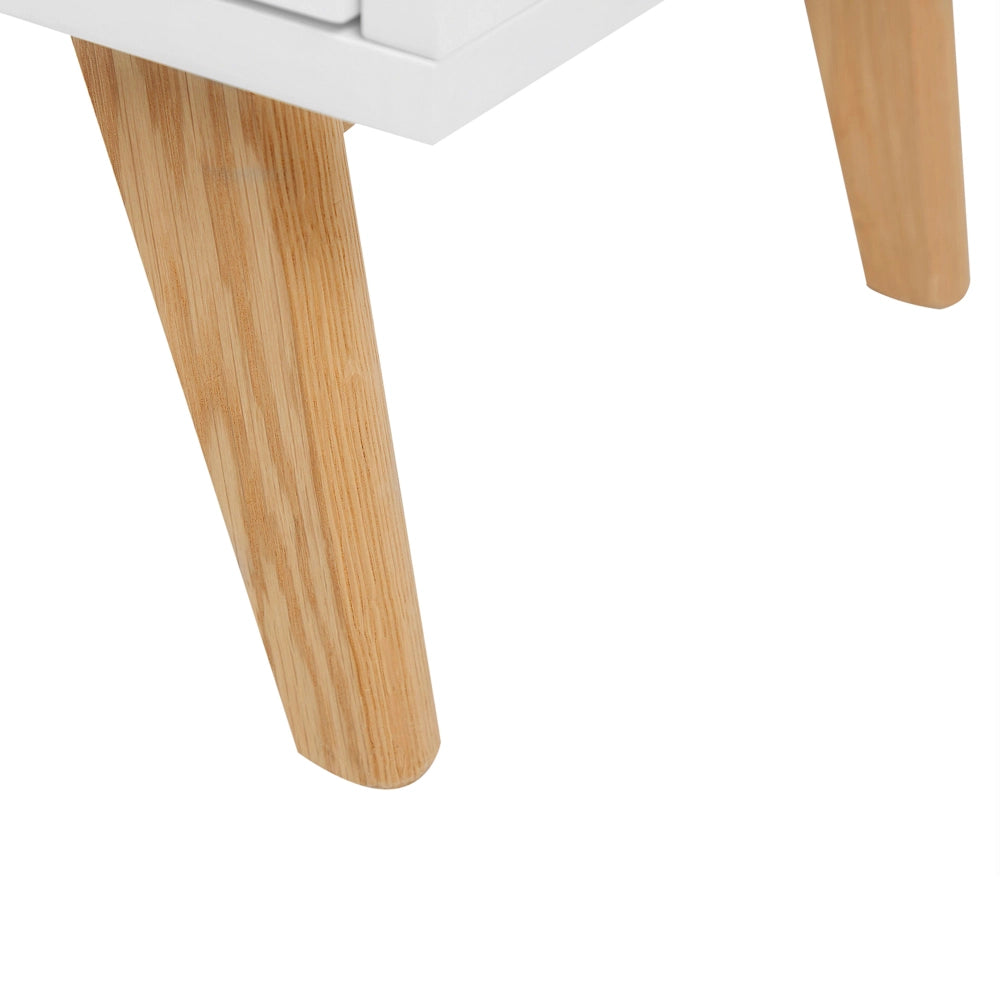 Mobile TV bianco con legno chiaro 55 x 180 x 40 cm con ripiani e cassetti