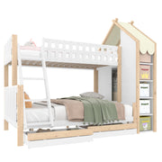 Letto a Castello 140x200 cm e 90x200 cm; 2 Schubladen; Mensole; in Legno; Bianco Naturale