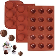 Siliconen Forme a Metà Sfera - Forma Flessibile per Cioccolato - Marrone - Guscio di Gomma Silicona - Ideale per Torta e Cioccolato - Set da 3 Pezzi