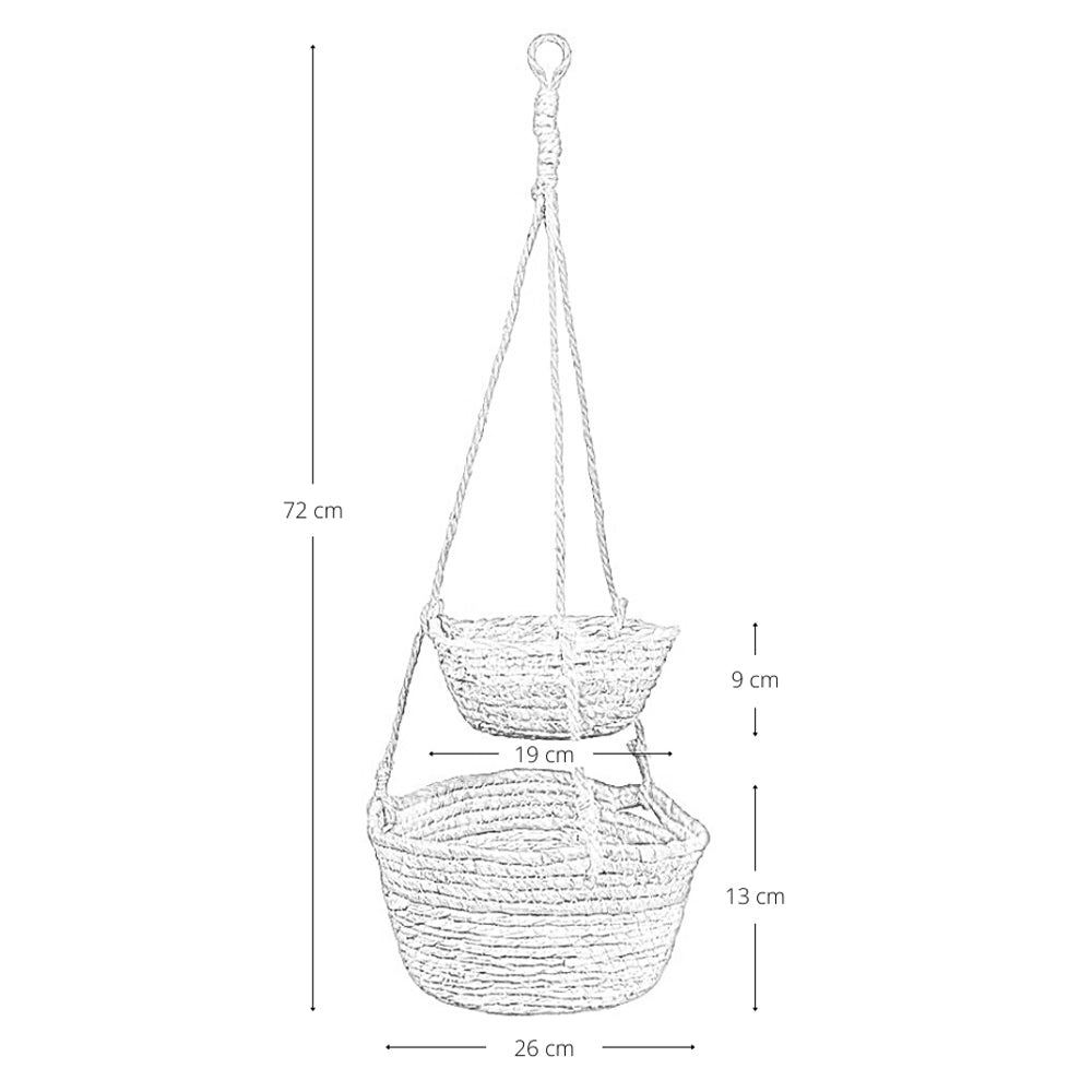 Caspo Pensili Doppi in Corda di Cotone Blu Porta Piante Sospeso h72 cm